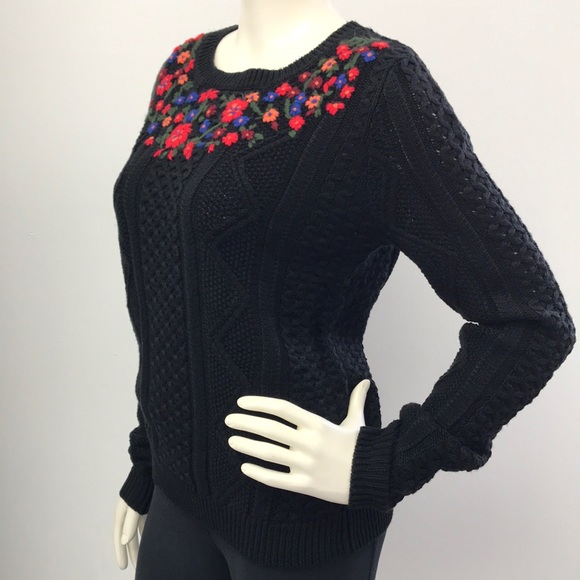 NWOT • Black Knit Sweater with Front Floral Detail - Picture 3 of 12
